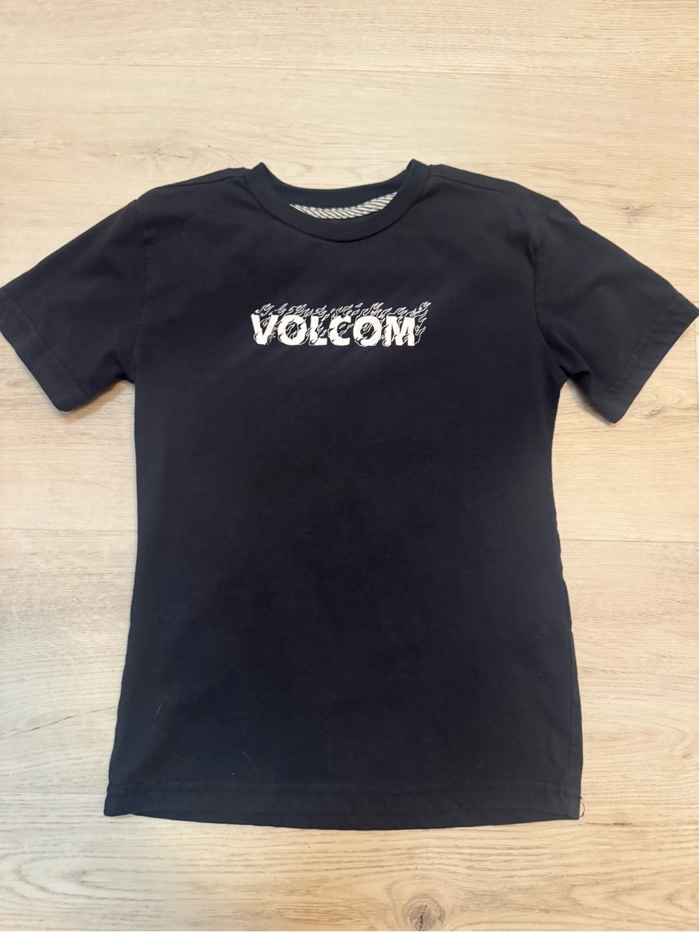 Volcom Black Tee with White Distressed Logo